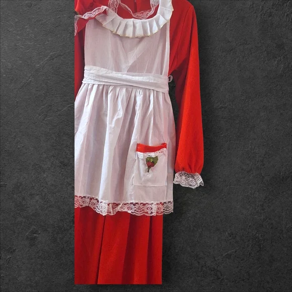 Vintage 1960s 1970s 3 pieces Red Mrs. Clause Christmas Hostess Maxi Dress M/L - Picture 4 of 11